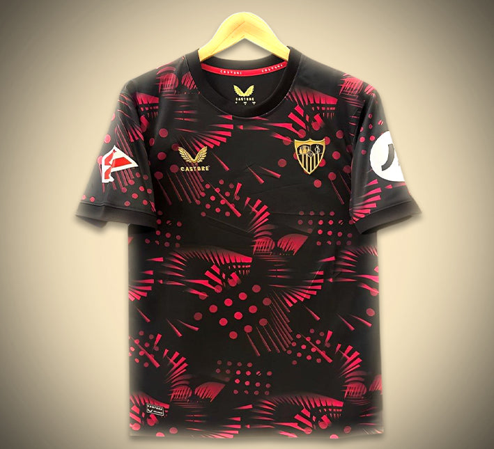 maillot-exterieur-fc-seville-noir-saison-2024-2025-tenue-de-football-officielle FC Sevilla sort udebanetrøje sæson 2024 2025 officielt fodboldtøj