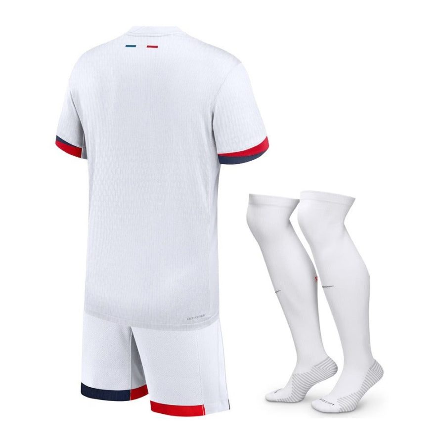 kit-enfant-psg-maillot-exterieur-saison-2024-2025-avec-short-et-chaussettes Børnesæt PSG udebanetrøje sæson 2024 2025 med shorts og strømper