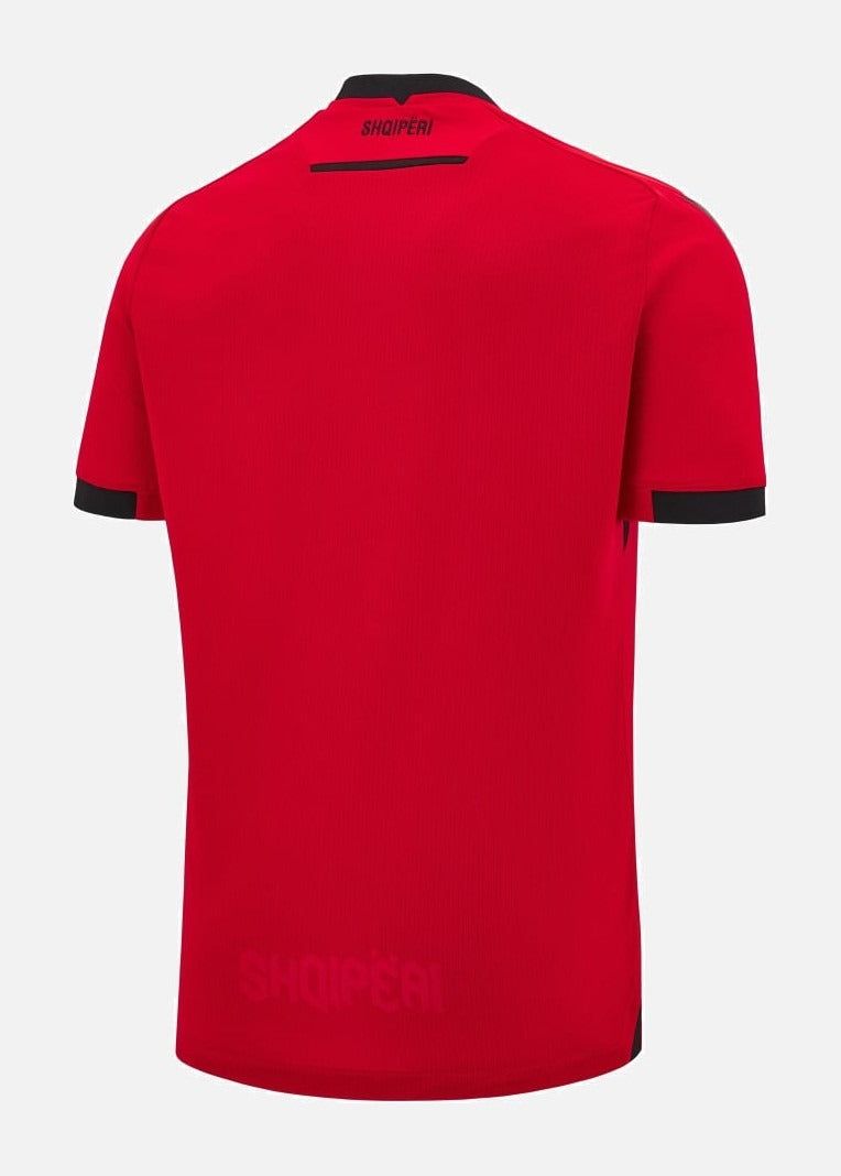 maillot-domicile-albanie-2025-rouge-et-noir-avec-ecusson-de-la-selection Albanien hjemmebanetrøje 2025 rød og sort med landsholdslogo