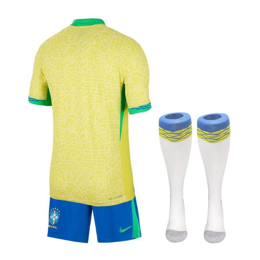 børnetrøje brasilien hjemmebane 2024 gul og grøn fodbolddragt