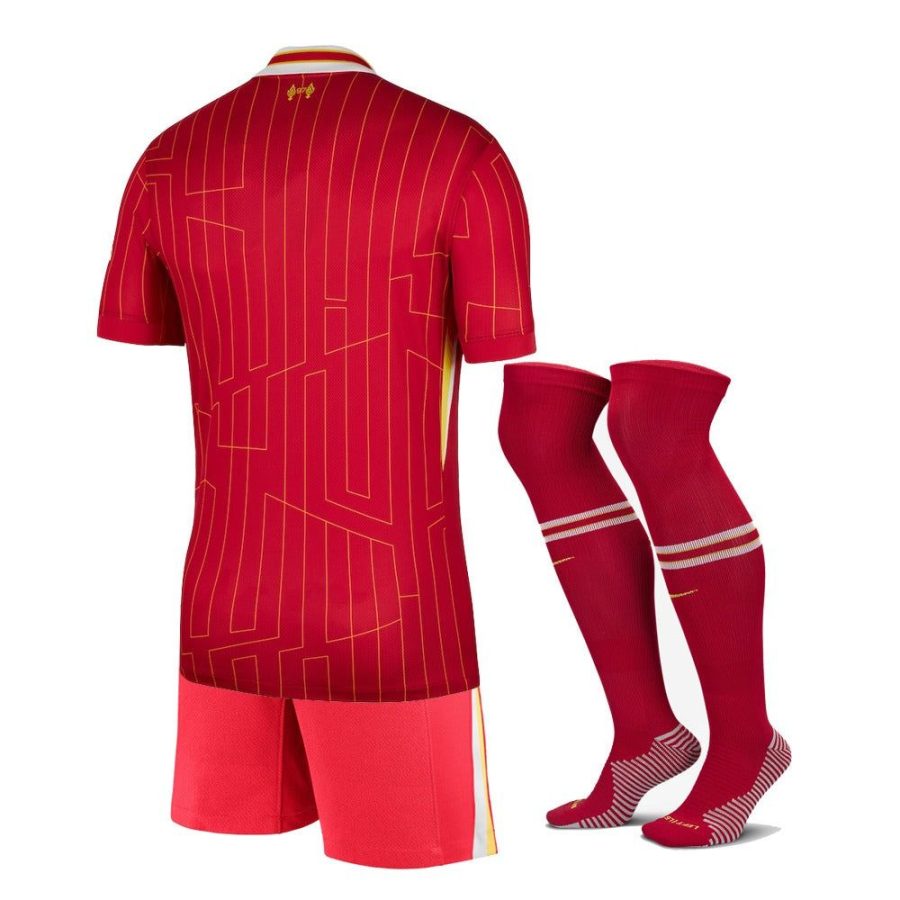 maillot-enfant-liverpool-domicile-saison-2024-2025-avec-short-et-chaussettes Børnetrøje Liverpool hjemmebane sæson 2024 2025 med shorts og strømper