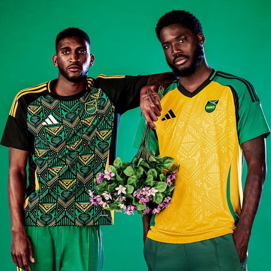 tenue-de-foot-jamaicaine-exterieur-pour-supporter-selection-nationale jamaicansk fodbolddragt udehjemmebane til at støtte landsholdet