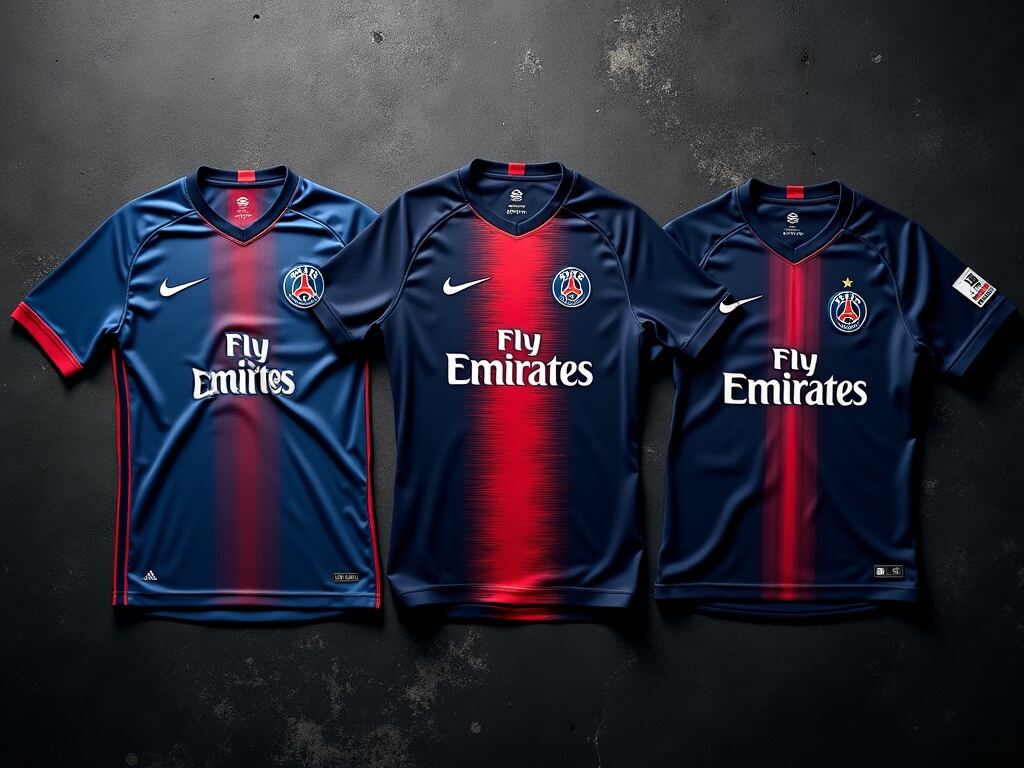De tre kategorier af PSG-fodboldtrøjer side om side i 2026