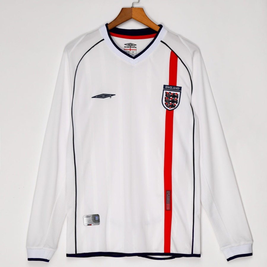Fodboldtrøje England Hjemmebanetrøje 2002 Lange Ærmer Retro