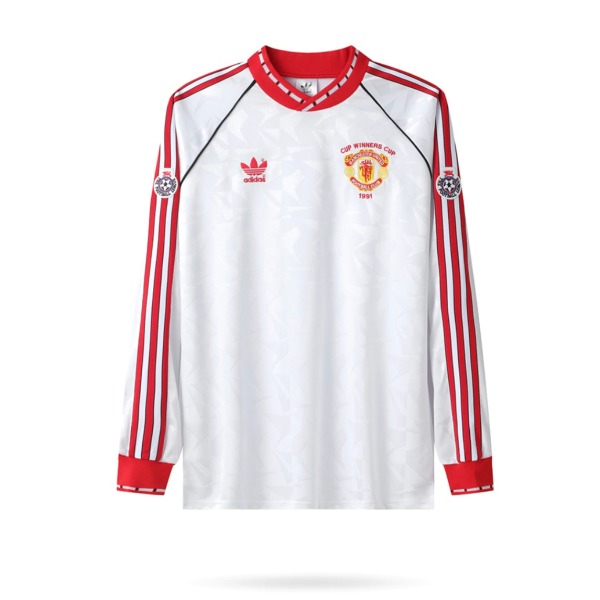 Fodboldtrøje Manchester United 1990/91 Udebanetrøje Lange Ærmer