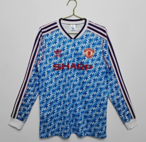 Fodboldtrøje Manchester United 1991/92 Udebanetrøje Lange Ærmer
