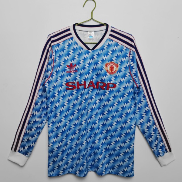 Fodboldtrøje Manchester United 1991/92 Udebanetrøje Lange Ærmer