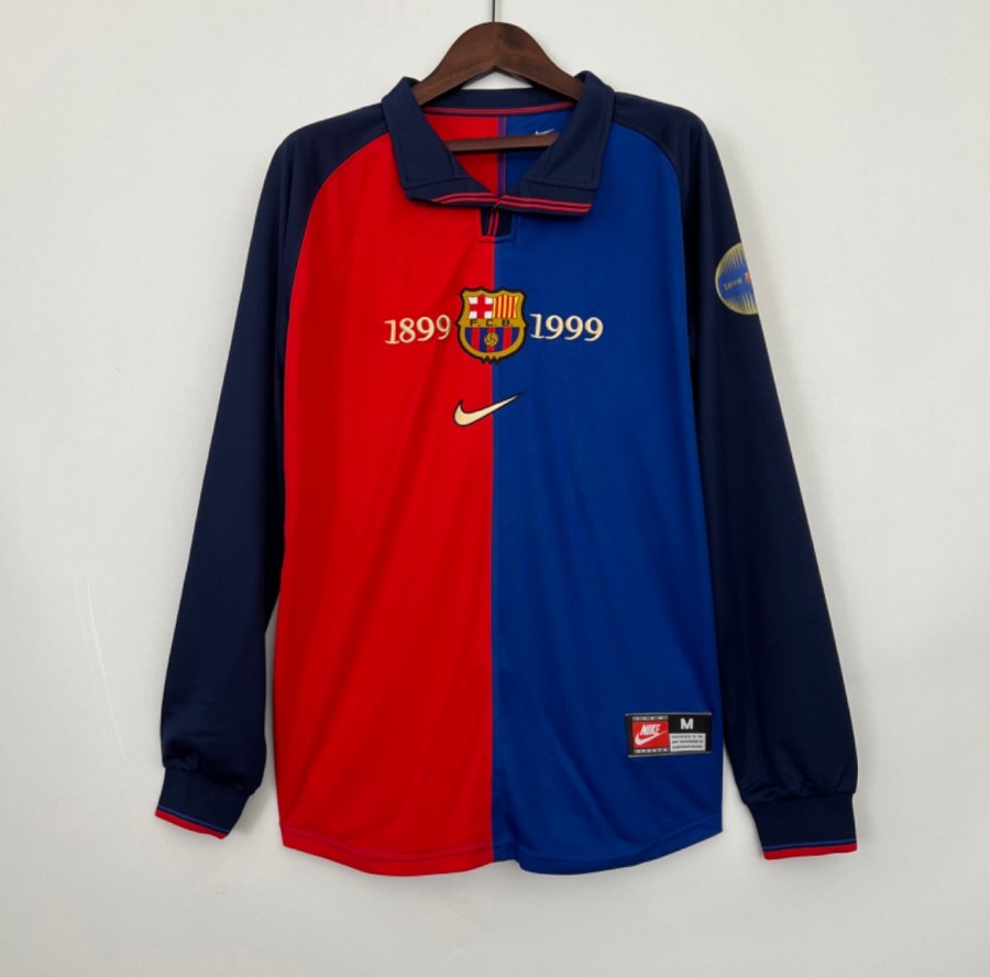 Fodboldtrøje FC Barcelona 1999/00 Hjemmebanetrøje Lange Ærmer