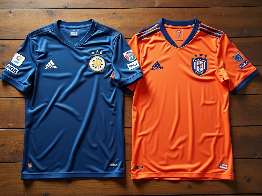 Sammenligning af officiel fodboldtrøje og thai-trøje side om side