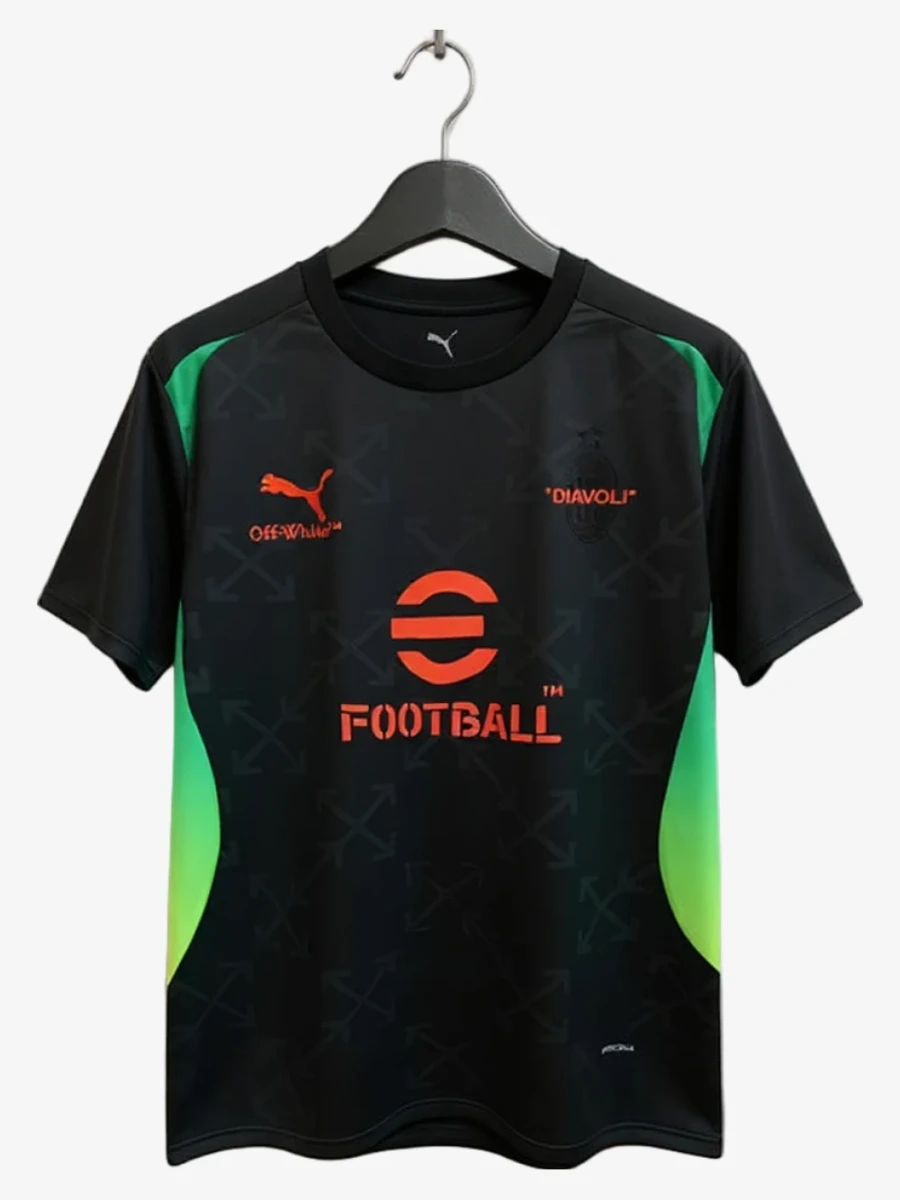 maillot-concept-ac-milan-edition-off-white-noir-gris-2025-2026 studio v12 Fodboldtrøje Concept AC Milan Off-White Edition Sort Grå 2025-2026