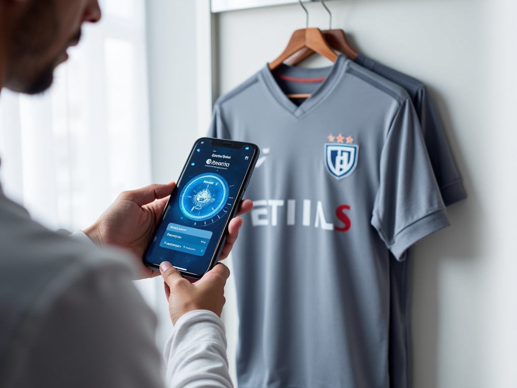 Scan af hologramkode på en fodboldtrøje med smartphone