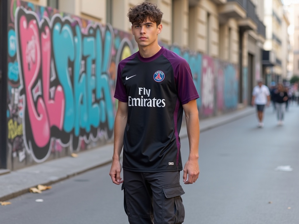 Parisisk streetwear-stil med PSG tredjetrøje 2026 sort og lilla