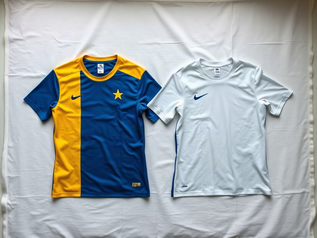 To Brøndby-trøjer side om side: én med stjerne fra 2022 og én uden stjerne fra 2020